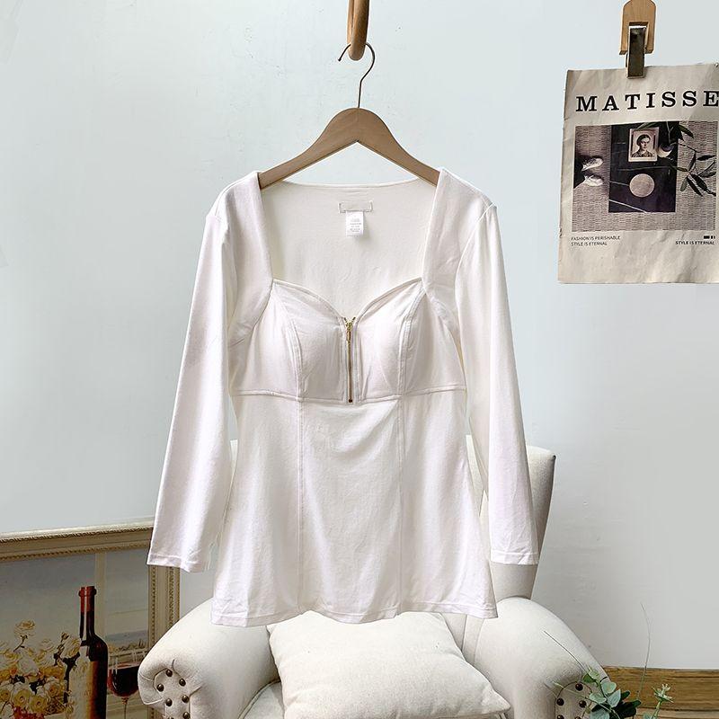 

European and American Orders ~ Good Quality! With Chest Pad ~ Comfortable and Easy to Wear ~ Retro French Dress/Slim Long Sleeve Top Women