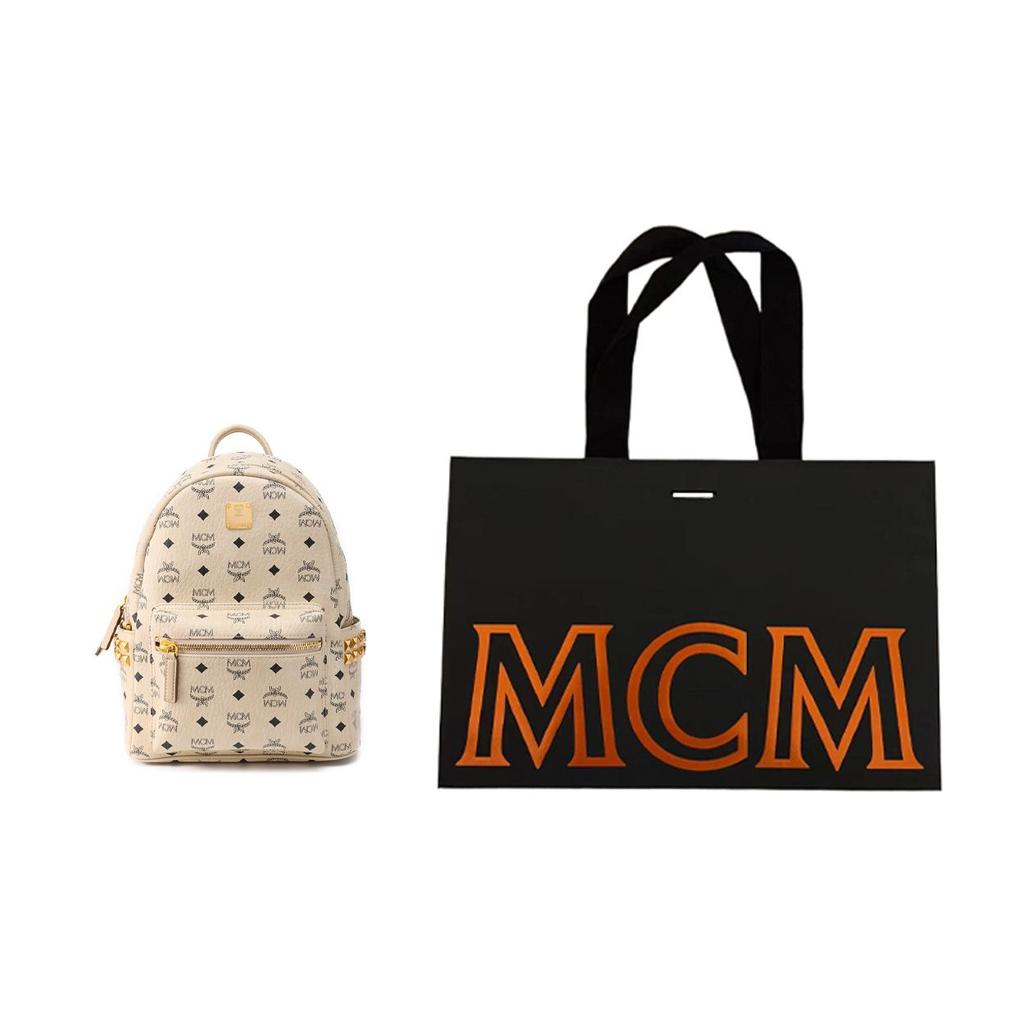 MCM Stark Classic Monogram Double-Sided Studded Commuter Party Canvas And Leather Backpack Small Unisex backpack Beige MMKAAVE15I8001