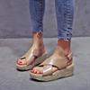 Large size flat-bottomed muffin platform sandals summer new open-toed woven hemp rope wedge sandals