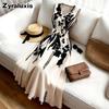 Women's French Elegant Printed Wrap Dress - Long Sleeve Midi A-Line Dress for Women