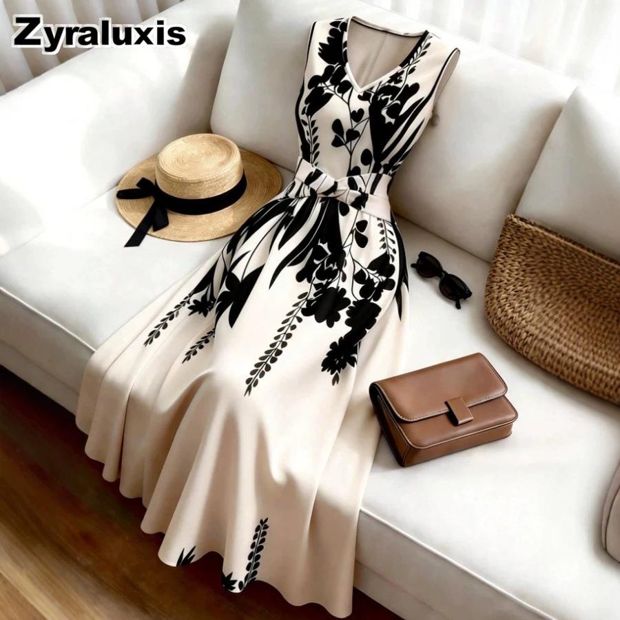 Women's French Elegant Printed Wrap Dress - Long Sleeve Midi A-Line Dress for Women