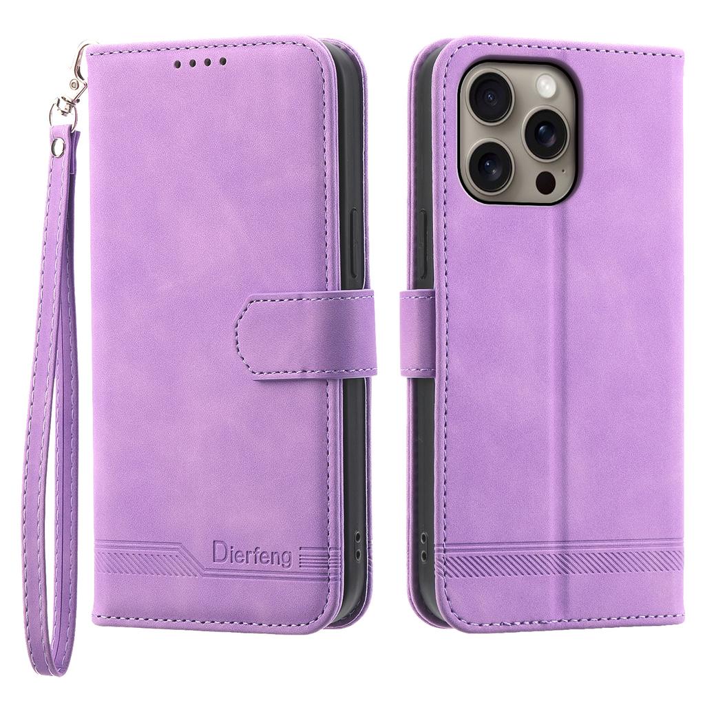 DIERFENG DF-03 For iPhone 16 Pro Max Wallet Case Anti-Drop Lines Imprinted Phone Cover