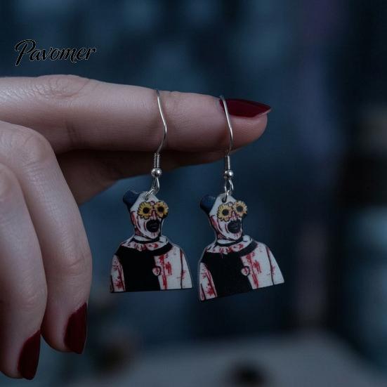 Retro Horror Movie Character Jewelry 1 Pair Halloween Theme Dangle Drop Earrings for Women, Scary Blood Gothic Acrylic Clown Earrings, Creative