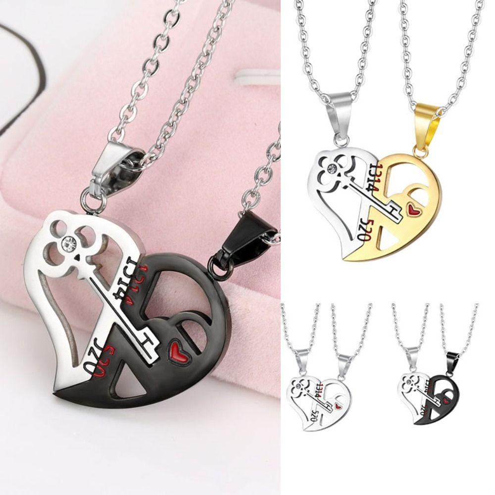 Titanium Steel Couple Necklace Personalized Design Key Lock Jewelry Couple Jewelry  New Year Gift
