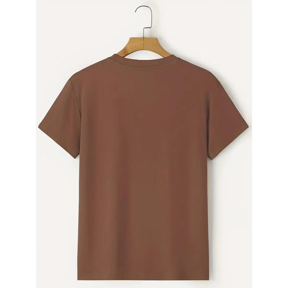 Eiffel Graphic T-shirt, Men's Casual Solid Color Slightly Stretch Round Neck Tee For Spring Summer