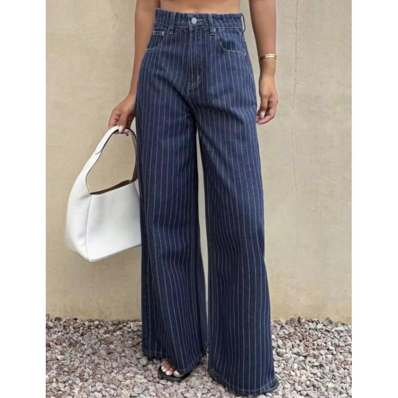 Womens High-Waisted Wide-Leg Straight Jeans Loose