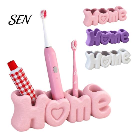 Countertop Toothbrush Stand HOME Holder, Compact 4-Compartment Organizer, Modern Style Minimalist Bathroom Decor Durable Plastic for Electric