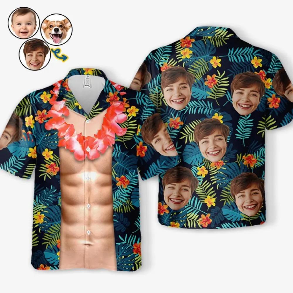 Funny Muscle Custom Design Graphic Shirt Personalized Photo Hawaiian Aloha Short Sleeve Customized Image Unisex Short Sleeve Tee