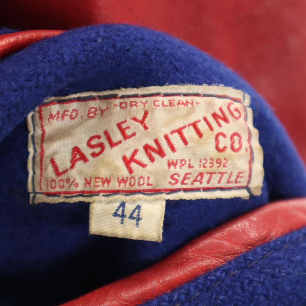 LASLEY KNITTING 60s Wool Vintage Sleeve Leather Stajan 44 Navy System Men's Used