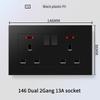 13A British Standard Socket with USB & Type-C Fast Charging, Light Switch, Black Panel for Hong Kong & Macau
