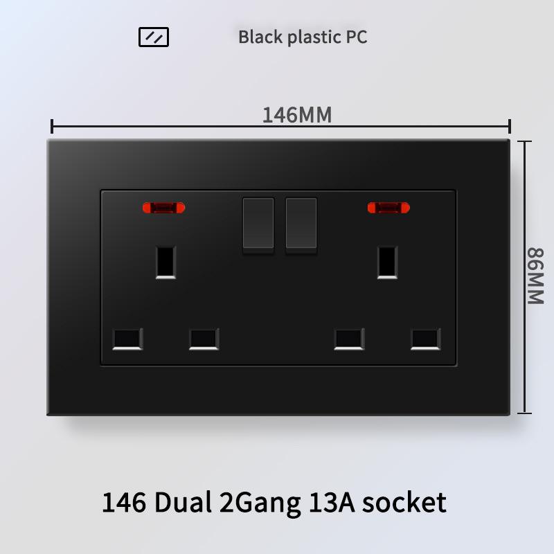 13A British Standard Socket with USB & Type-C Fast Charging, Light Switch, Black Panel for Hong Kong & Macau