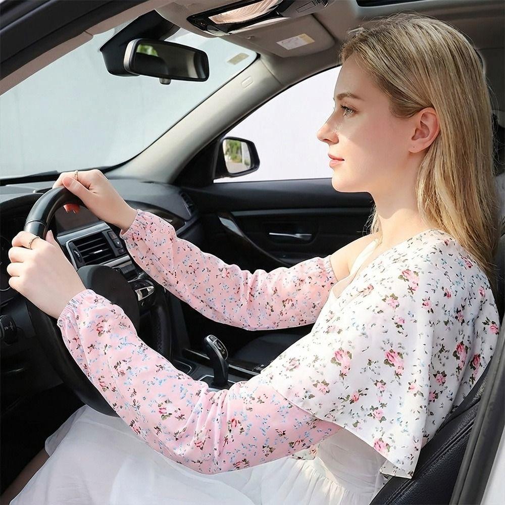Gifts Floral Print Ice Silk Sleeves for Women Elastic Arm Protectors Loose Fit Gloves UV Protection Long Sleeves