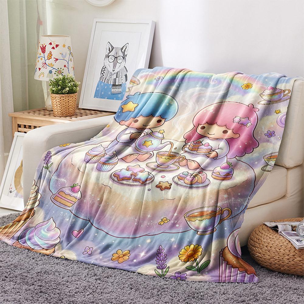 1PC Little Twin Stars Print Flannel Blanket, High quality All Seasons, Home Decor, Warmth and Comfort, Perfect for Christmas Gifts