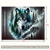 2D Blue Eyed Wolf Tapestry, Moonlit Forest Mountain Wall Hanging, Scenic Wildlife Decor