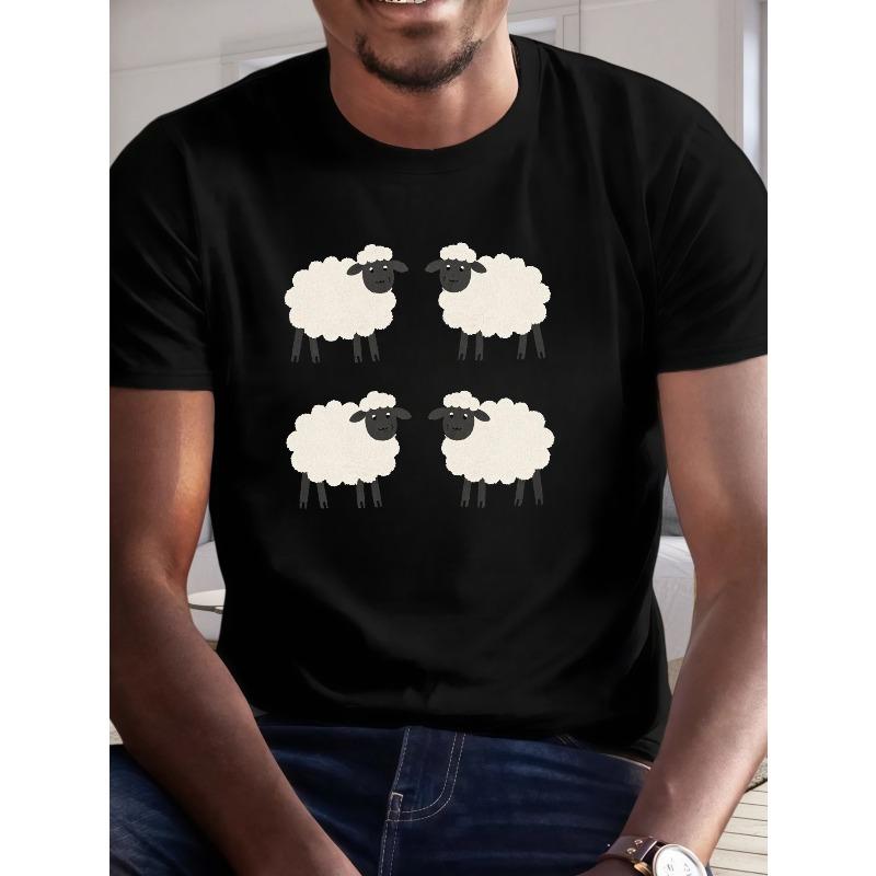 

European Size Men s Navy Blue Sheep Pattern T-Shirt- Simple Animal Print Soft Casual Shirt, Lightweight Breathable for Summer Daily Formal Wear 4XL чорний