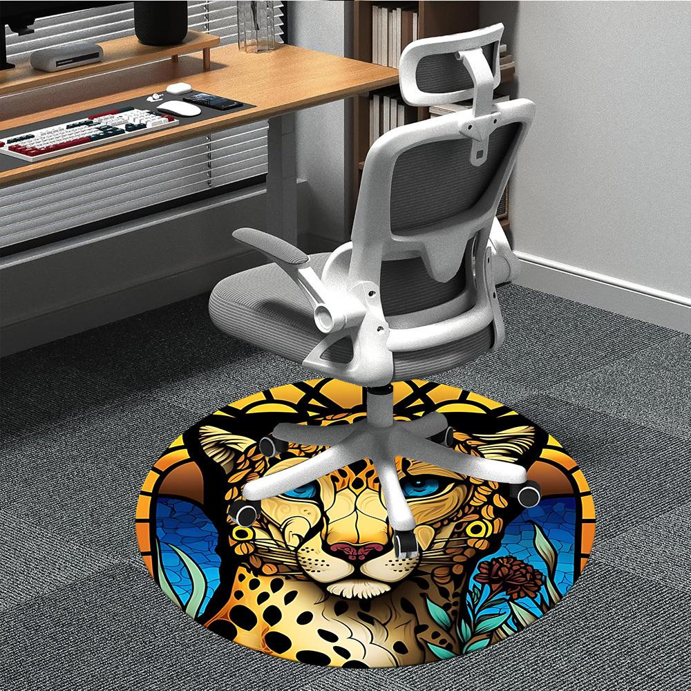 

1 шт. Круглый ковер с рисунком гепарда, витражный, для офиса, комнатный коврик, подходит для офиса, под офисные кресла, спальни, гостиной, домашнего декора, декор комнаты043 80cm by 80cm