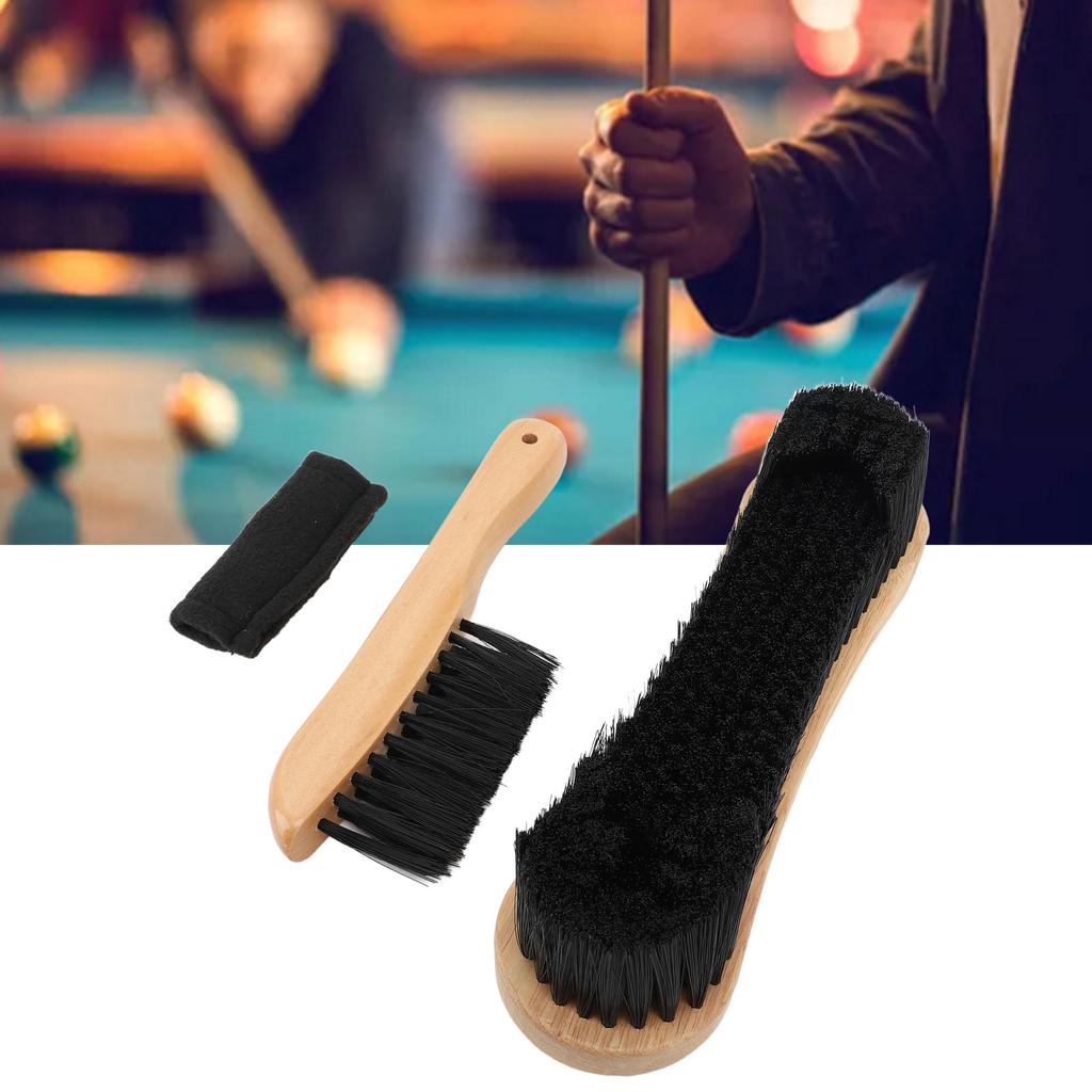 Billiard Pool Table and Rail Brush Set Wood Billiard Brush Cleaner Tools Supplies with Cue Cleaning Cloth for Pool Table Accessories