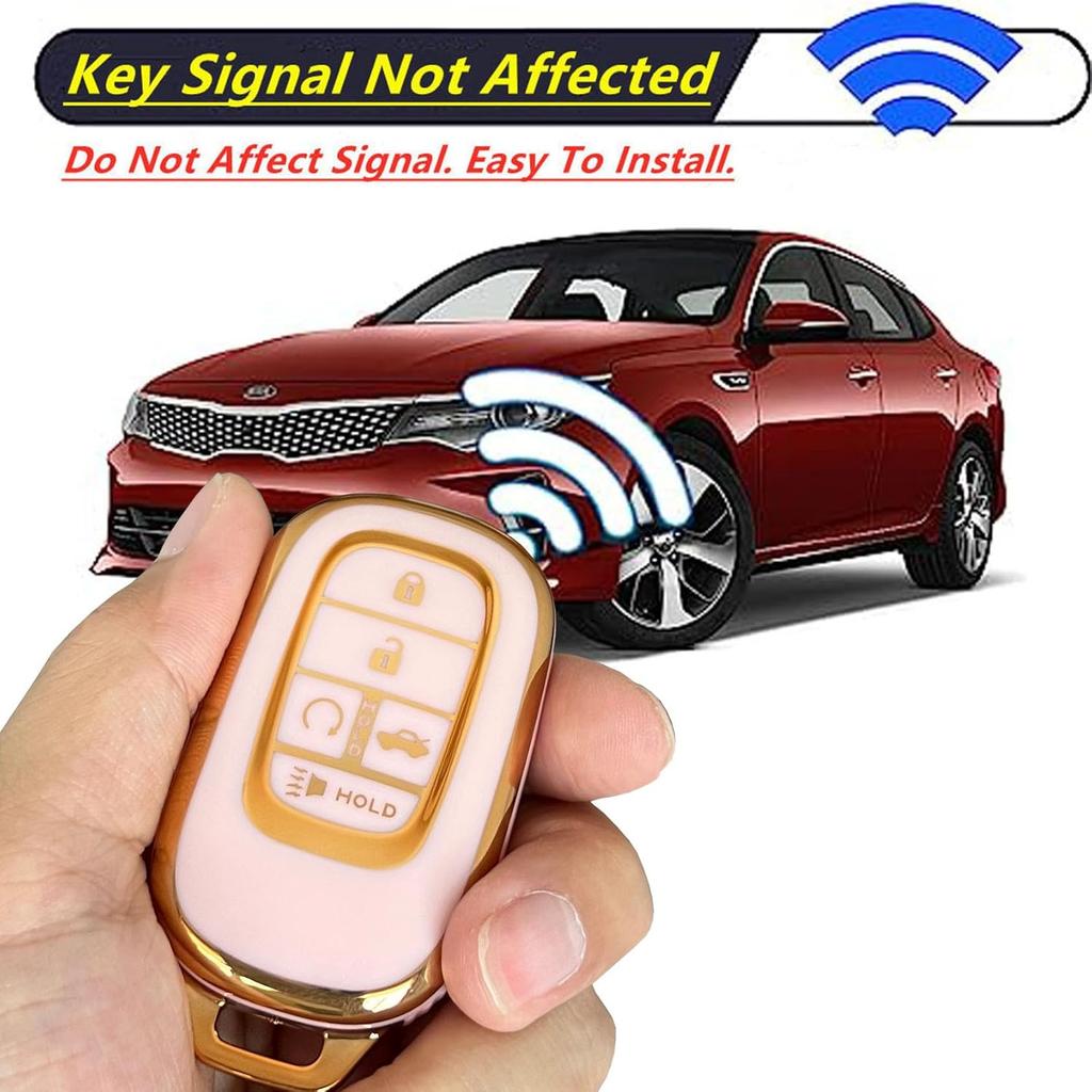 Keyless Entry Systems for Honda Key Fob Cover Fit for Honda   2024 2025 Civic Accord HR-V Pilot CR-V 5 Buttons Smart Key (Pink-Gold)