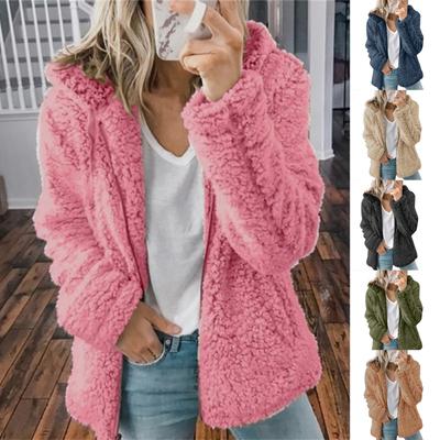 Fashion Women Fluffy Cardigan Sweaters Hooded Woolen Fleece Jacket for Autumn and Winter Long Sleeve Hooded Cardigan Coat