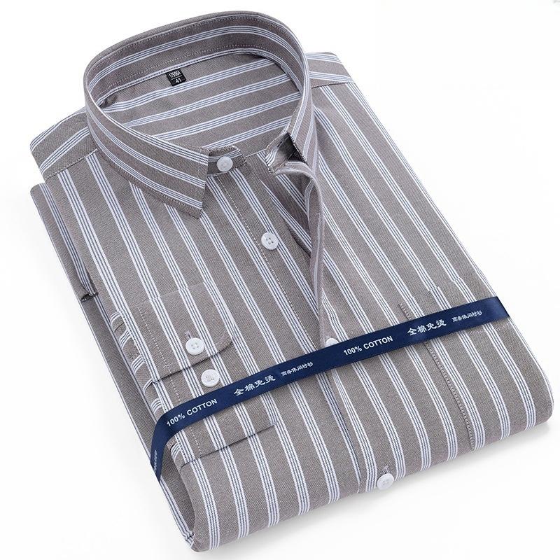 New 100% Pure Cotton Shirts Oxford Men Solid Color Shirt Long Sleeve Regular Fit Men Pocket Casual Autumn Male Shirt 7XL 8XL