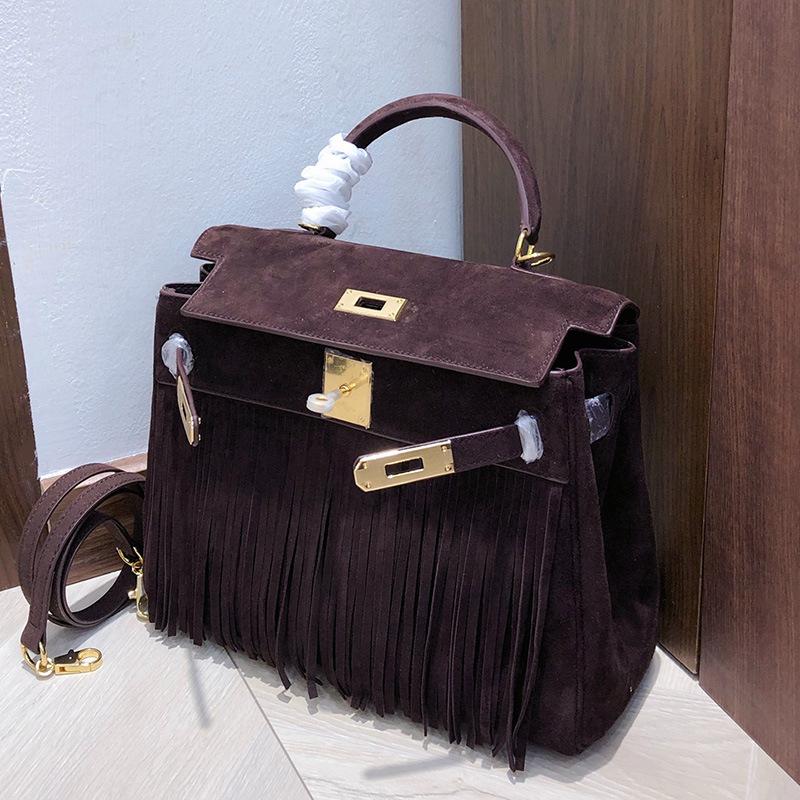 Autumn and Winter New First-layer Cowhide Suede Bag Genuine Leather Handbag Fringed Lock Commuter Shoulder Bag Women