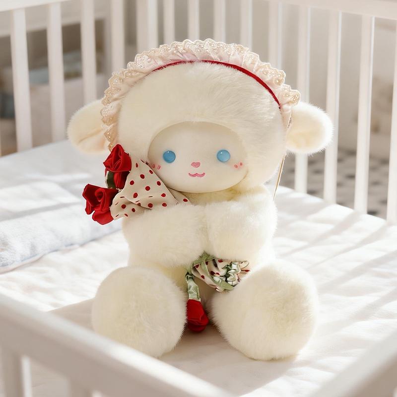 Cuddly Gentle Drtess Little Sheep Plush Toys Cozy Fluffy Ditsy Floral Dress Sheep Doll Gentle Kids Appease Doll Sweet Gift