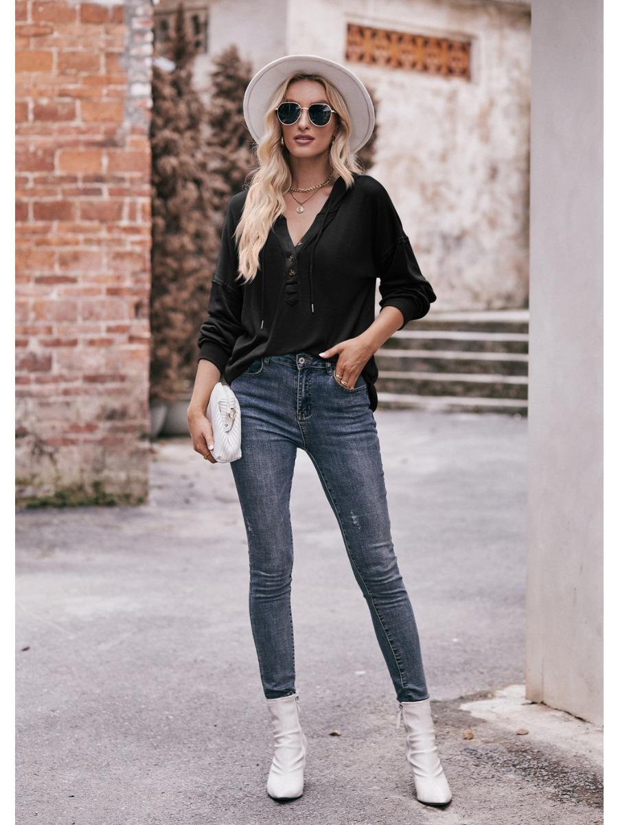 2024 Новые толстовки с капюшоном Осень-Зима Женские модные толстовки с пуговицами — фото 12