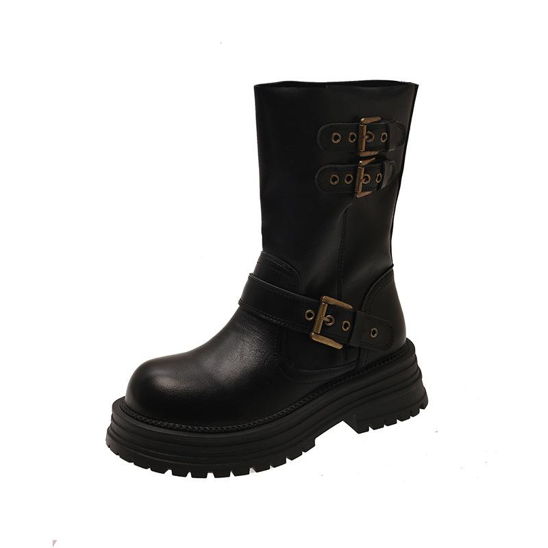 

Maillard retro belt buckle two wearing Martin boots women s new small height increase and thin short knight boots 40 чёрный