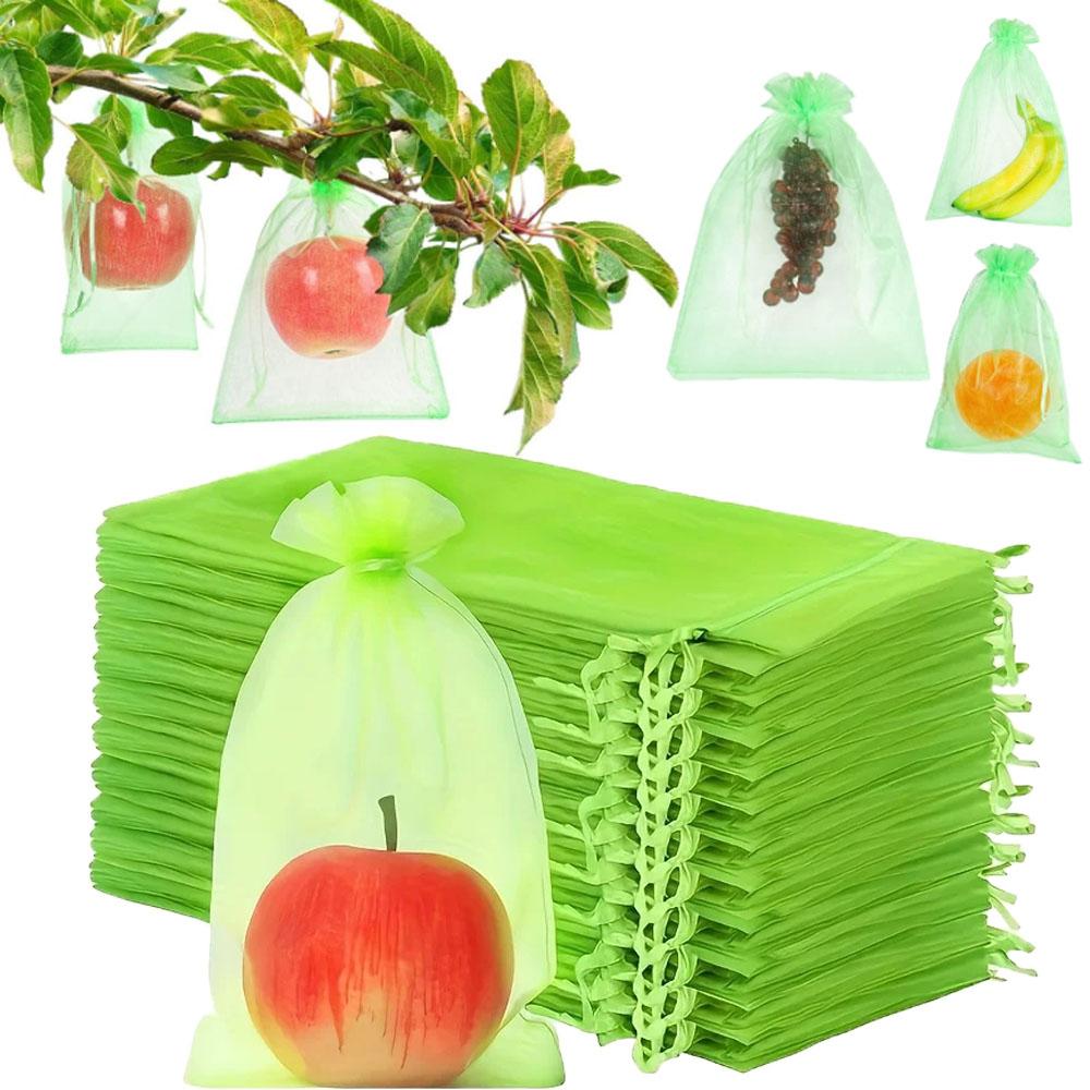 100Pcs Green Protective Bag With Zipperfruit Trees Transparent Mesh Barrier For Plants Perfect For Gardening And Pest Control
