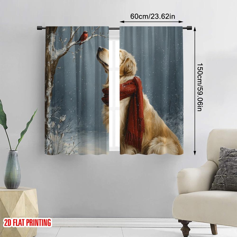 2 Stück, 2D-Flachdruckmuster Vorhänge Niedlicher Hund Vielseitig 100% Polyester (ohne Stange) Außendekorationen Perfekt für Schlafzimmer