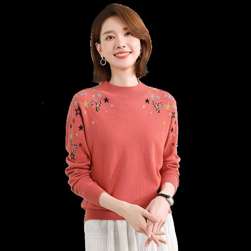 Damski sweter z okrągłym dekoltem z mieszanki kaszmiru, można prać w pralce