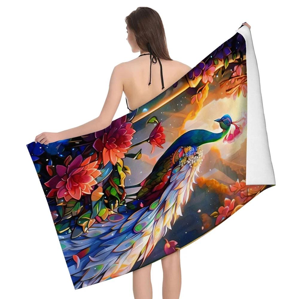 Peacock Animal Beach Towel Quick Dry Bath Towels Absorbent Swim Travel Yoga Sport Camping Pool Towels For Kids Teens Adults