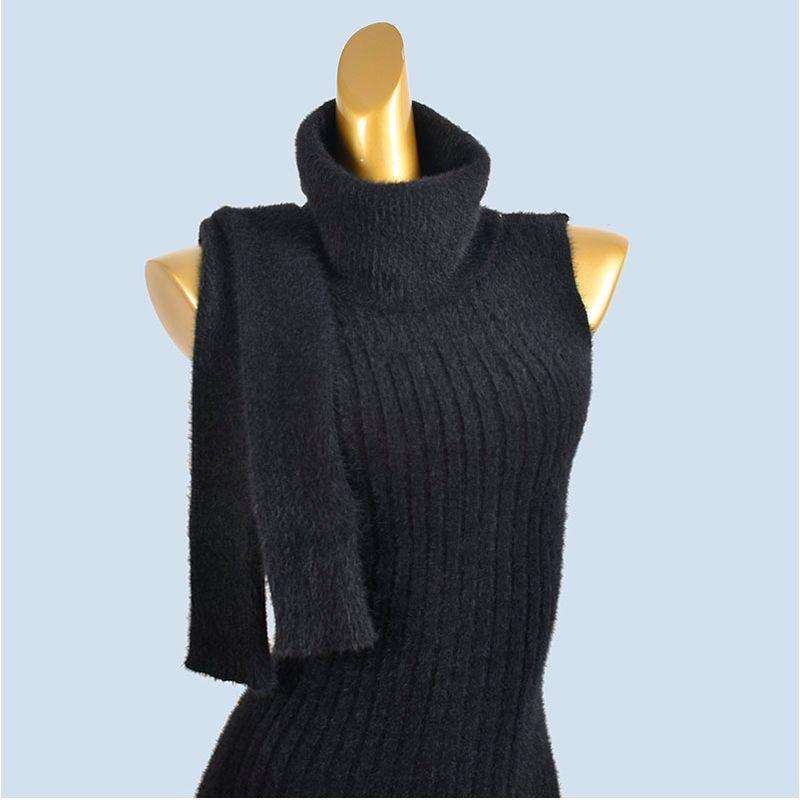 Knitting Vest Dress Women's Spring and Autumn New Arrival Easiest for Match Round Neck Cinched Waist Pullover Sexy Hip Skirt + Oversleeve