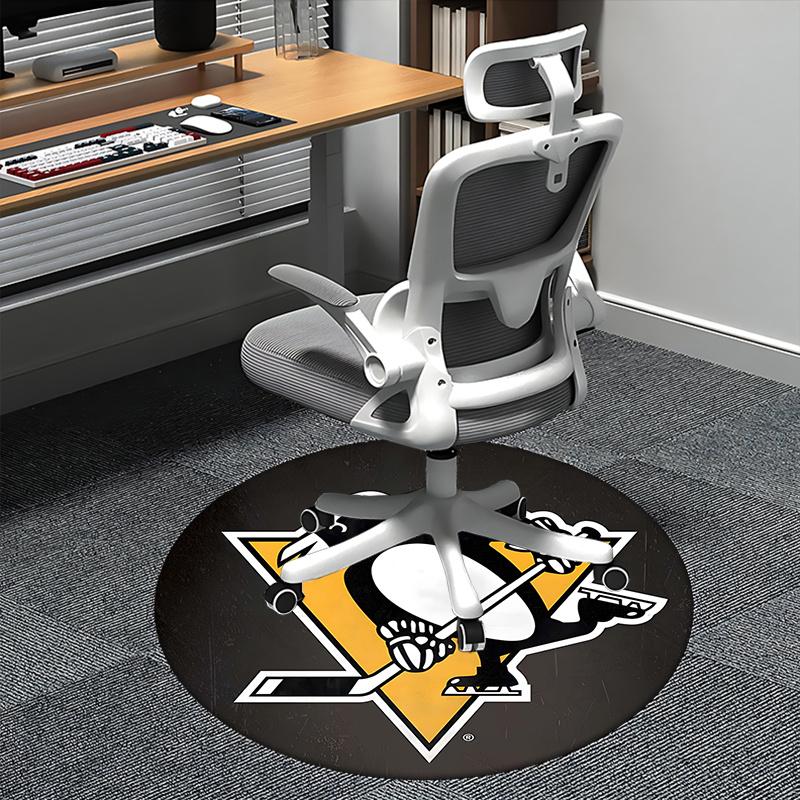 Pittsburgh Penguins Logo,NHL Hockey Team Chair mat Round Rug Office carpet, Machine Washable, Non slip, Suitable for Living Rooms, Bedrooms