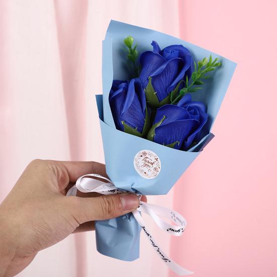 3 Heads Artificial Rose Bouquet Mini Scented Soap Flower Bouquet for Women Mom Wife Valentine's Day Anniversary Wedding Mother's Day Birthday Gift