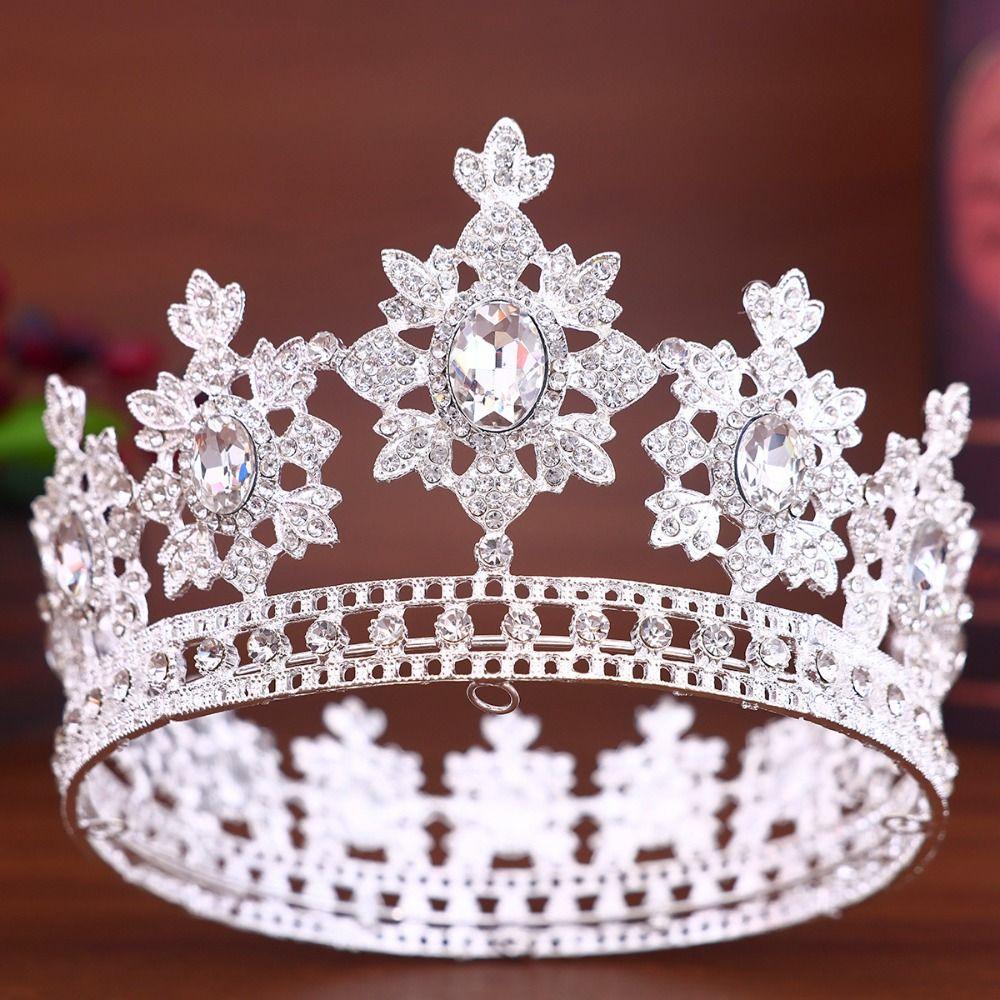 Sparkling Baroque Queen Tiaras Elegant Wedding Head Wear Exquisite Rhinestone Diadem  Hair