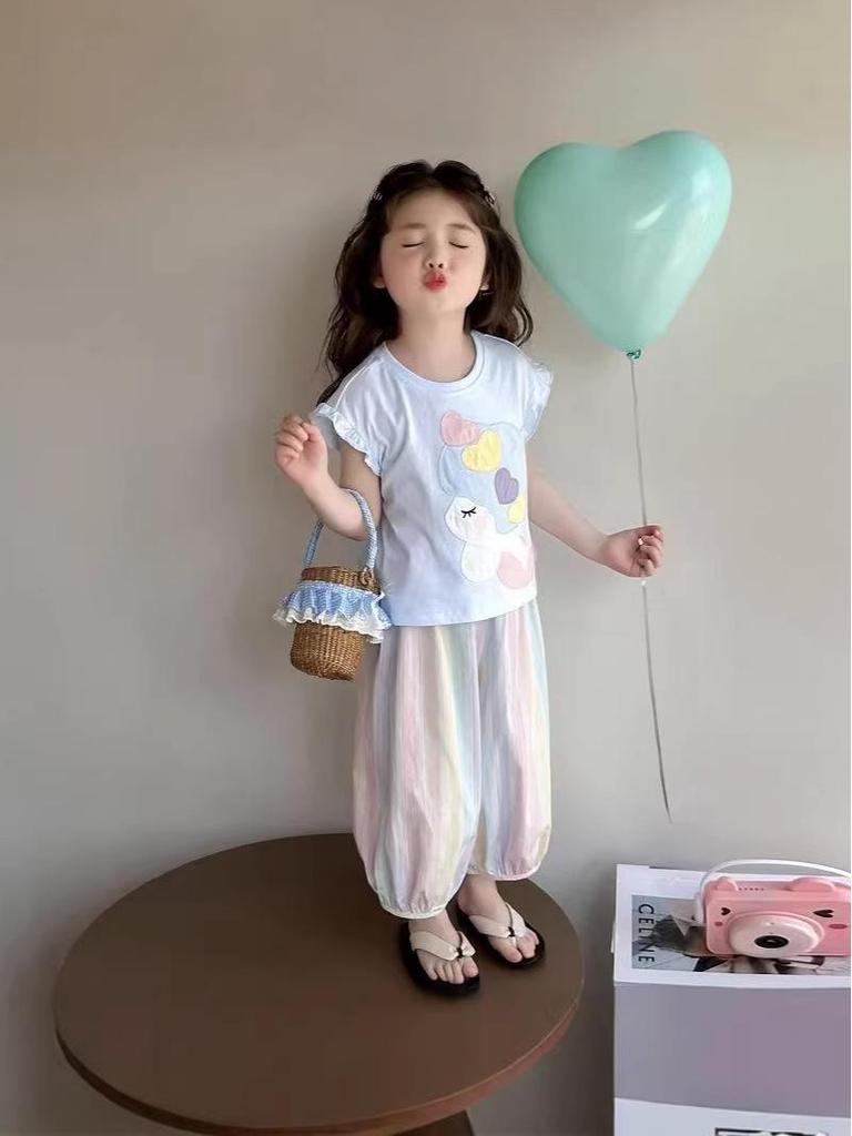 2026 Summer Kids' Cartoon T-shirt & Mosquito-Repellent Pants Set for Girls