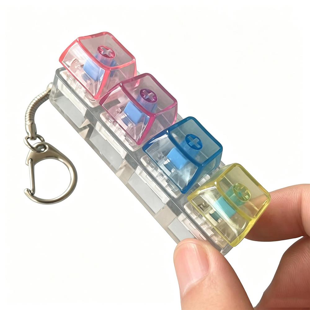 Keyboard Fidget Toy 4-In-1, Finger Click Buttons Stress Relief Keychain, Portable Fidget Gifts For Stress Relief