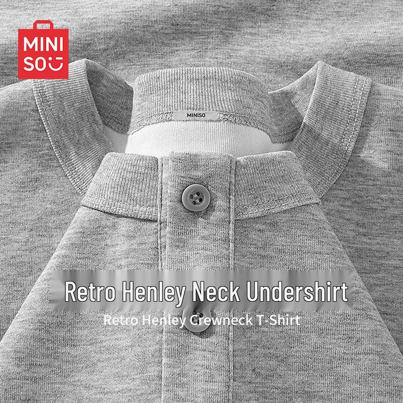 MINISO Men's Retro Henley Long-Sleeve Anti-Bacterial T-Shirt