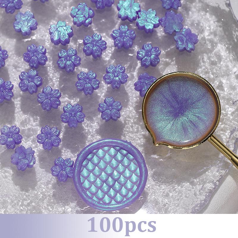 100pcs Aurora Cherry Blossom Fiery Lacquer Wax Pellets, Fiery Lacquer Stamp Sealing Wax Aurora Polarized Gold Sealing Wax
