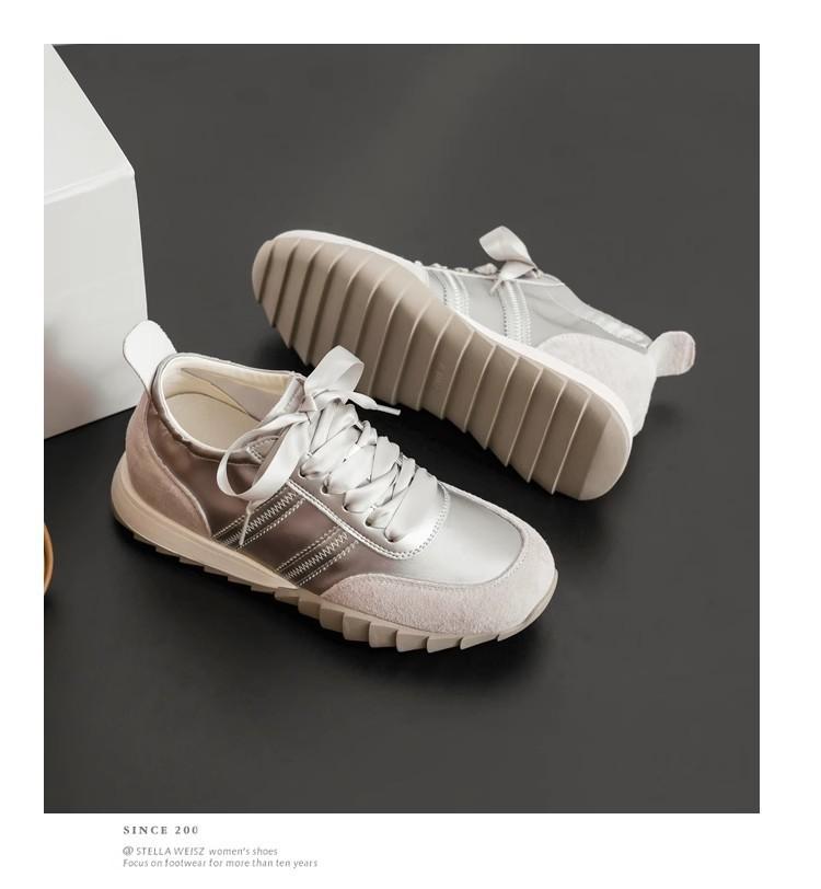 

Кожаная версия~ увеличение внутренней высоты балетные серебристые немецкие тренировочные кроссовки женские летние дышащие атласные маленькие повседневные спортивные кроссовки Форрест Гамп 32