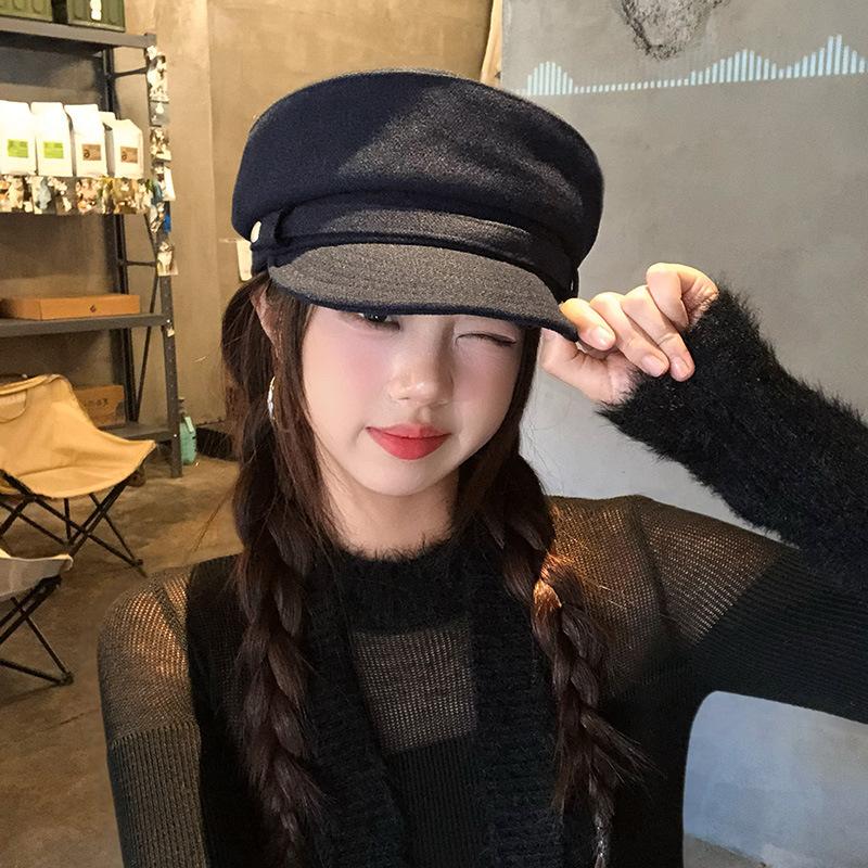 

Премиальная шляпа шерстяной берет с плоским верхом женская осенняя модная универсальная восьмиугольная шляпа, подчеркивающая лицо, маленькая кепка one size fits all