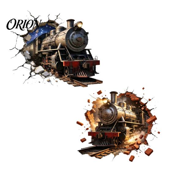 Retro Steam Train Wall Art 3D Sticker, Break Through Decal, Peel and Stick Waterproof PVC Mural for Kids Room Bedroom Living Playroom Home Nursery