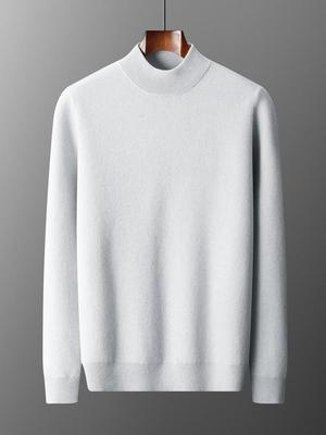 Pull en tricot de laine double épaisseur à col semi-montant pour homme - Pull épais pour l'automne et l'hiver