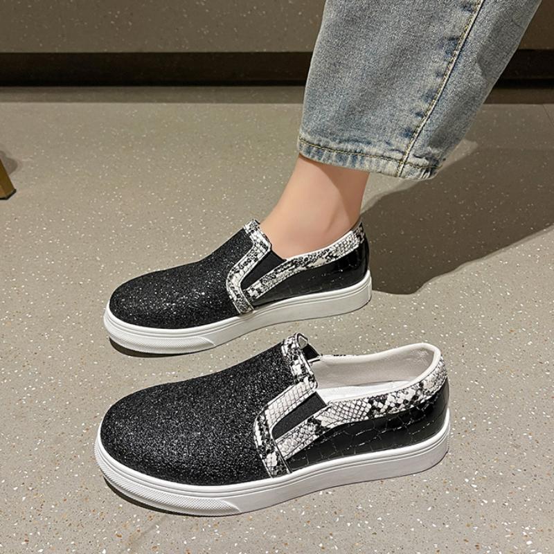 Sequin Flat Shoes Women's Sports Shoes Round Toe Shallow Mouth Sleeve Vulcanized Single Shoes Zapatos De Mujer Size 36-43