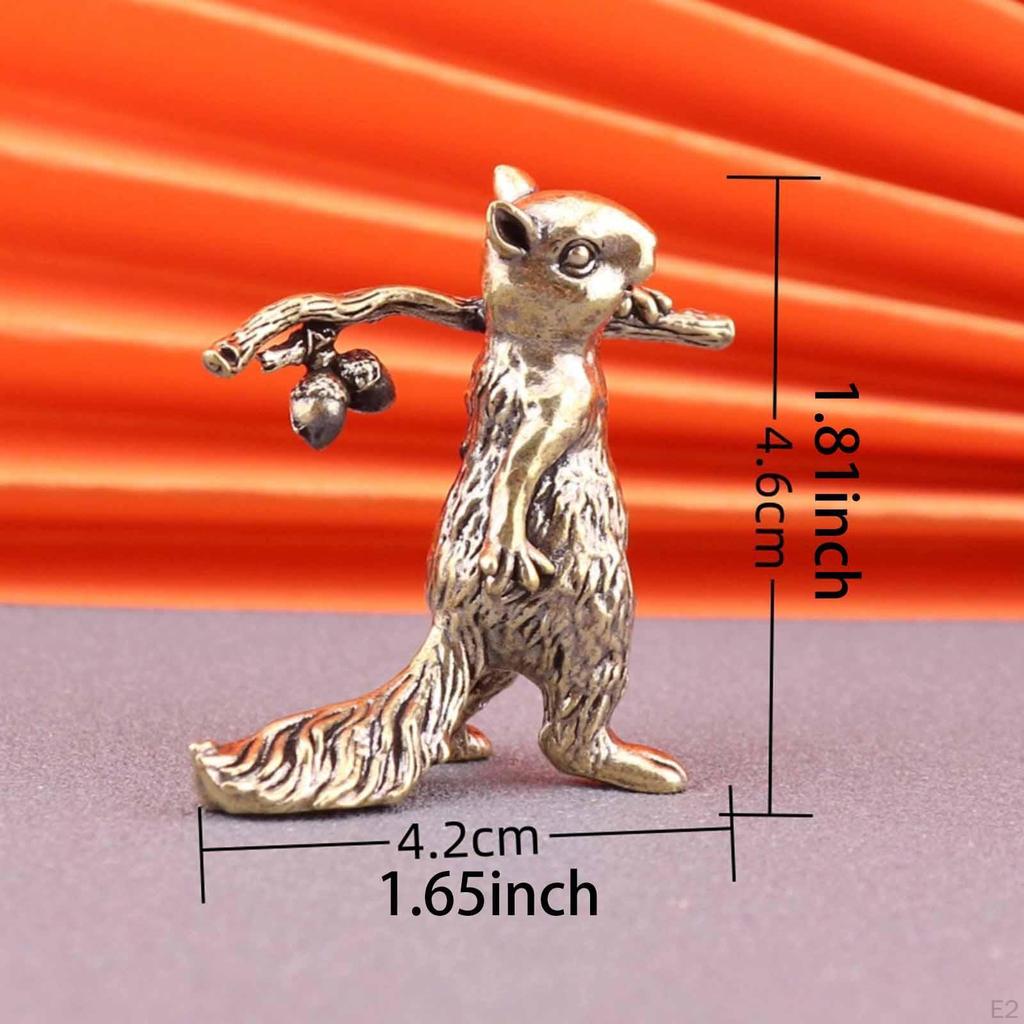 Figurina di Scoiattolo in Ottone, Decorazione da Scrivania Mini Collezionabile Piccola Scultura Animale da Tè per Tavolo Casa
