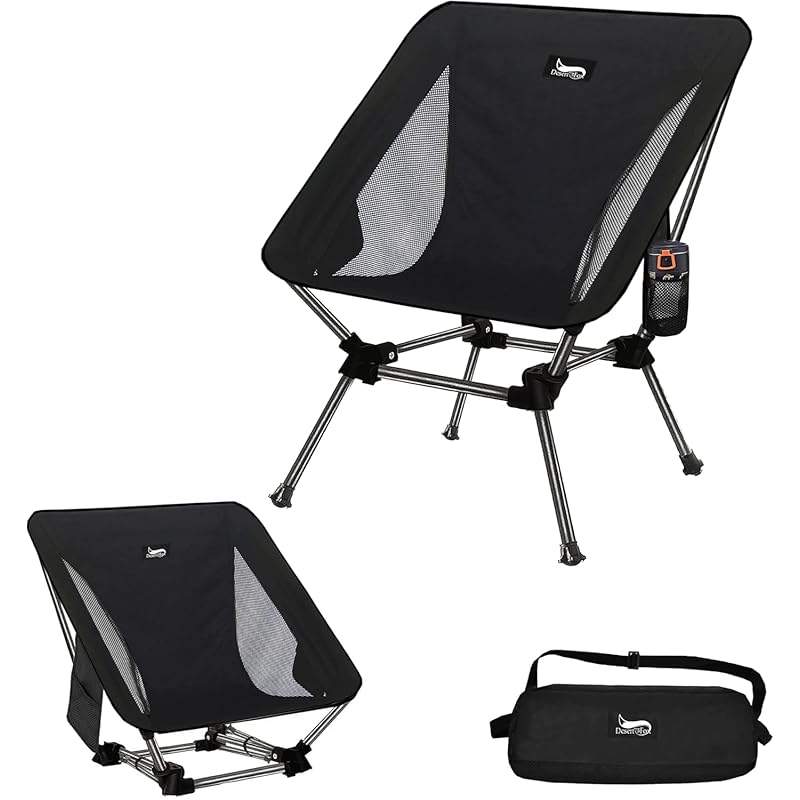 

outdoor chair 2WAY height adjustable [ Uniquely developed cup holder] Folding camp chair lightweight with pocket Load capacity 150kg compact chair
