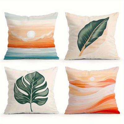Home Decor Sunset & Leaf Pattern Decorative Pillow Covers Pattern Cushion Cover Suitable for Sofa Bedroom Car Pillow Cover