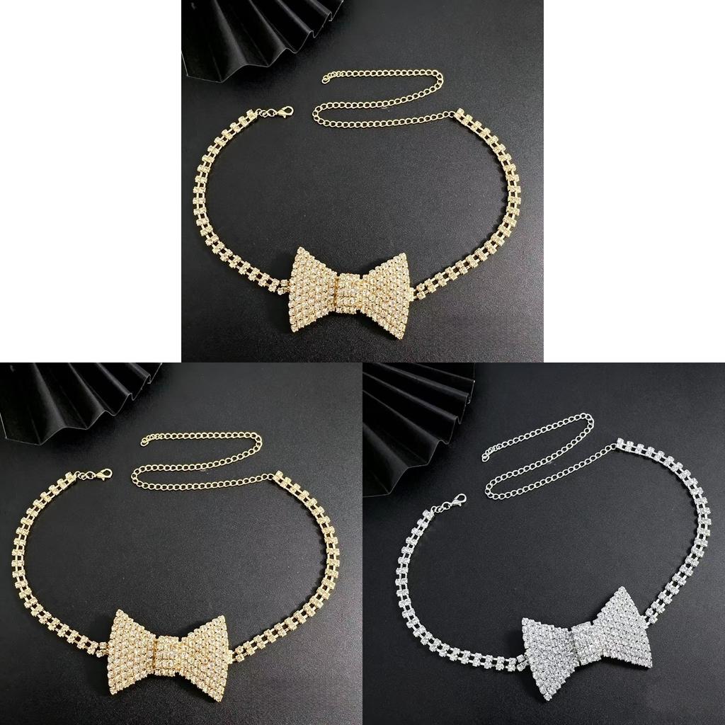 Romantic Water Diamond Choker Necklace With Butterfly Bow Design For Party Wear Women