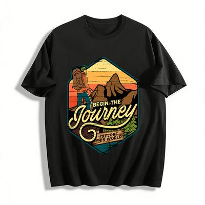 Begin The Journey Explore This World Hiking Graphic Tee Pure Cotton T-shirt